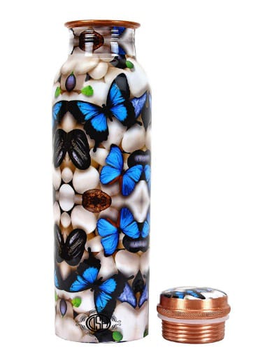 Copper Bottles for Printed with Art Work, Travelling Purpose Bottles, Yoga Ayurveda Healing, 950 ML (Design SM 17) view 2