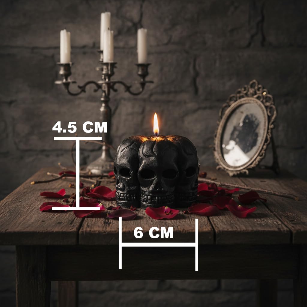 Gothic Skull Decorative Candles Set of 3 Black | Halloween Home Decor | Spooky Candle Set for Party & Table Decoration | Unique Horror Theme Gifts for Goth Lovers view 2
