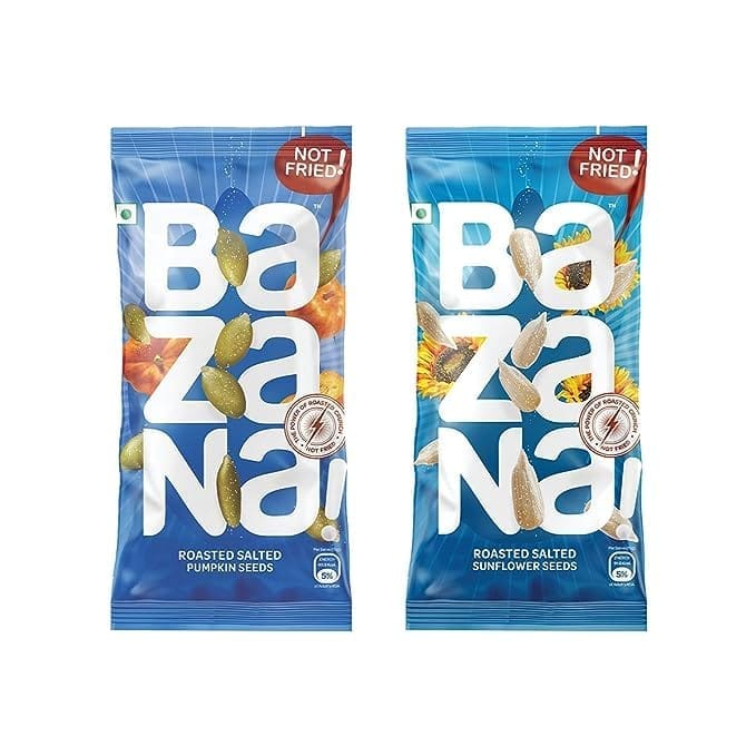 Bazana - Roasted Salted Pumpkin(18g) and Sunflower Seeds(22g) Combo Snack | Protein-Rich, Fiber-Intense Health Boost | Vegan, Gluten-Free | Healthy Snacking, 480g, (12+12) Pack of 24 view 2