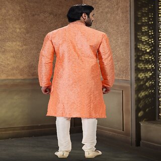 Raivat Ethnic Orange Colour Jacquard Banarasi Silk Thread Work Kurta Pajama 2027 view 2