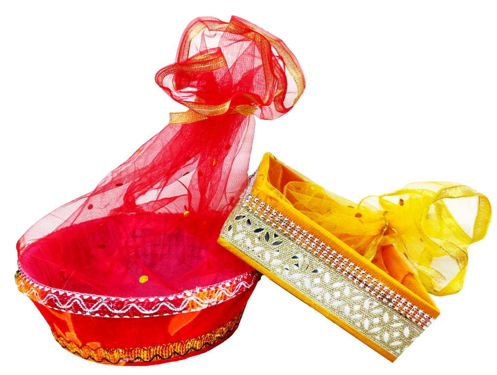 Omkar by R3 Inc. Royal Gift Basket for Gifts Hampers | Fancy Basket | Wedding Basket for gift | fruit Packing (Pack of 2 / Large) Square & Round Basket- Multi Color view 2