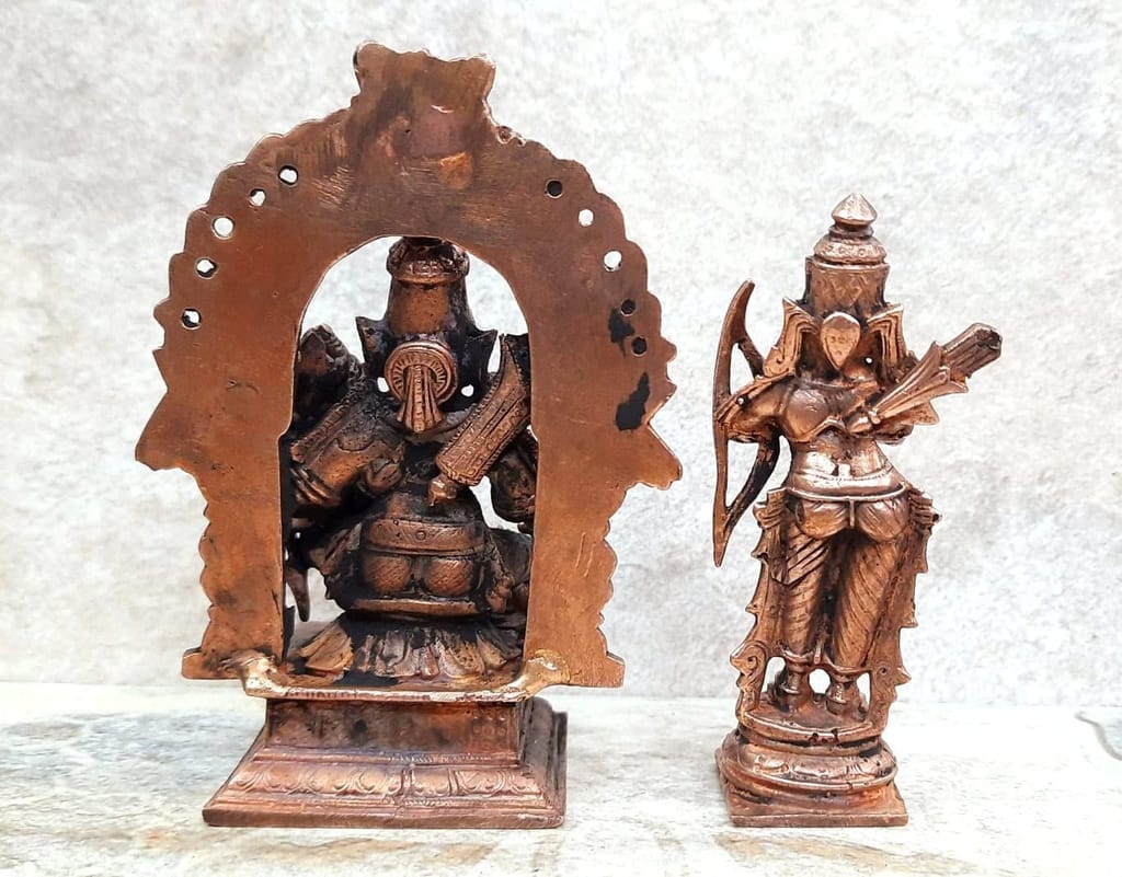 Searchers Paradise - Copper Idols Ram Darbar,4.3 inches, Copper Handmade 760 Grams, Patina Antique Finish, Pack of 1 Piece view 2