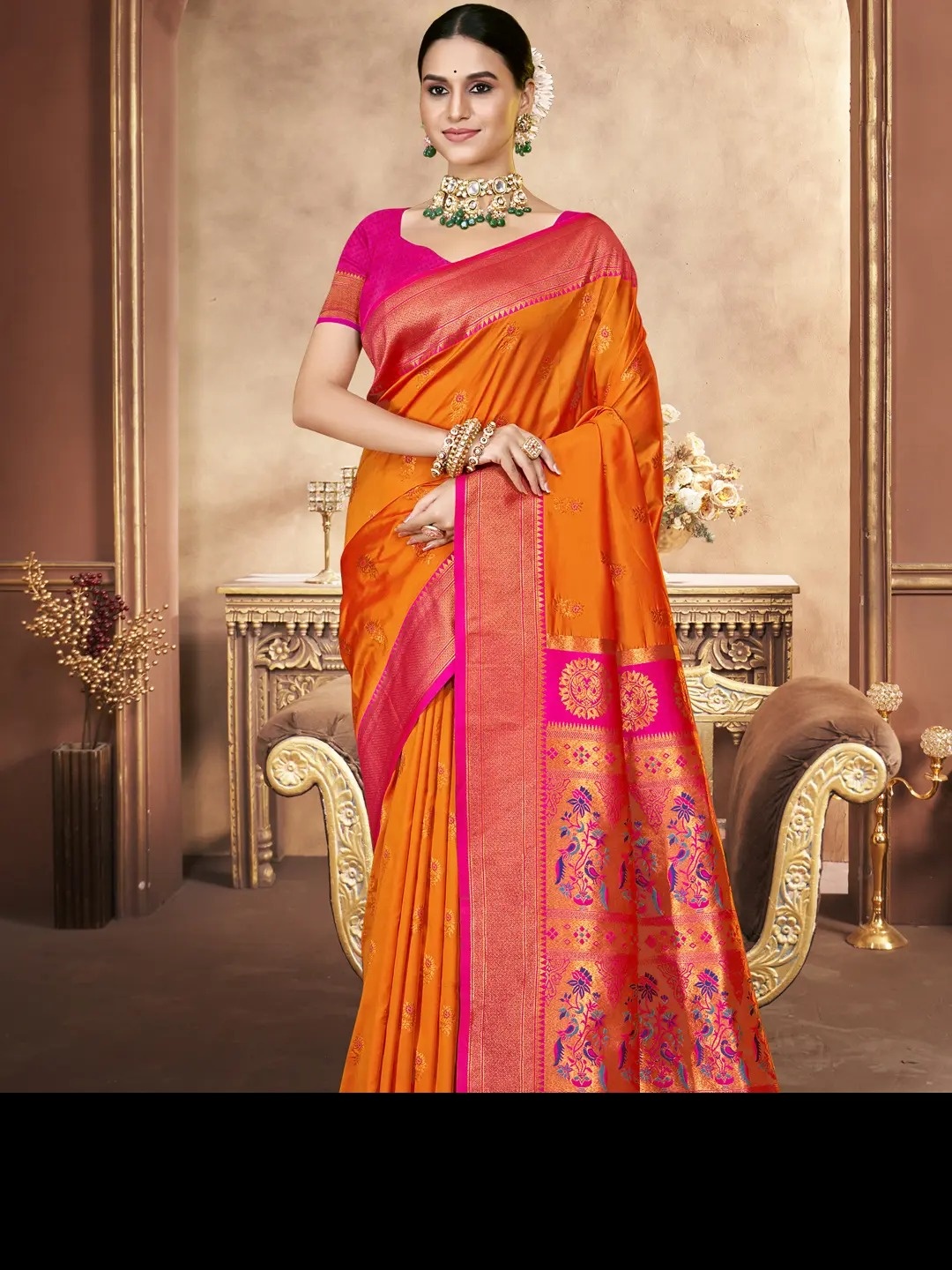 Orange Silk Saree view 2