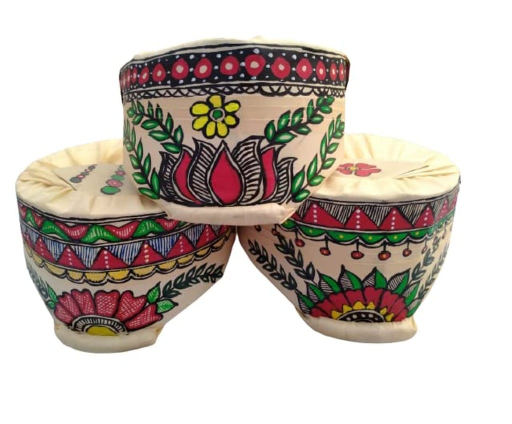 Madhubani / Mithila Painting Silk Paag Pag Set Of 3