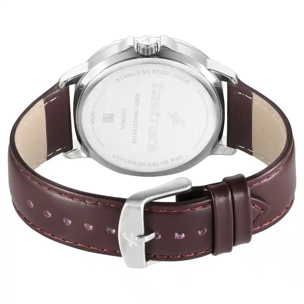 FASTRACK EXUBERANT QUARTZ MULTIFUNCTION BLUE DIAL LEATHER STRAP WATCH FOR GUYS view 2