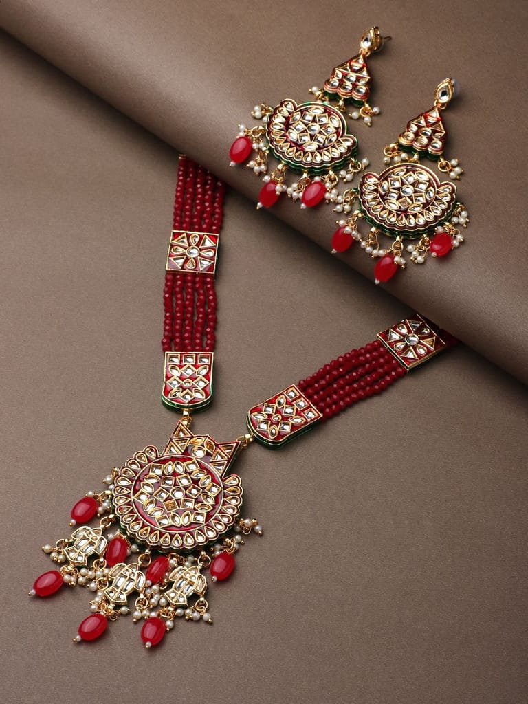 Cardinal Maroon Color Minakari Kundan Long Ranihaar Gold Plated Necklace Chain view 2