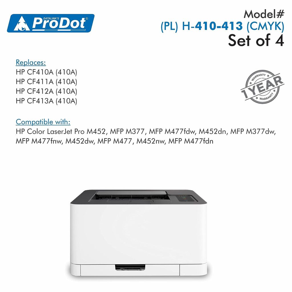 ProDot (PRO H-410-413 Laser Toner Cartridge for HP CF410A-413A (410A) Compatible with HP Color Laserjet Pro M452, MFP M377, MFP M477fdw, MFP M477fnw, M452dw, M452nw, MFP M477fdn view 2