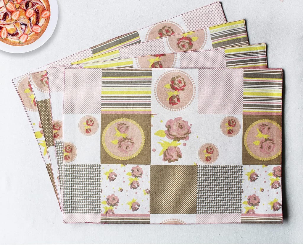 Airwill, Cotton Floral Pattern Dining Table Placemats, 33x48cms (Pink) - Pack of 4 pcs view 2