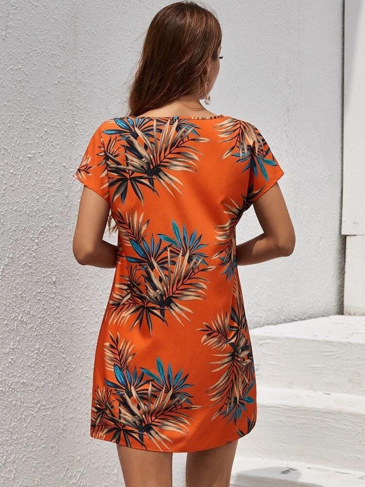 Sunset Breeze: Tropical Floral Print Tunic Summer Dress view 2