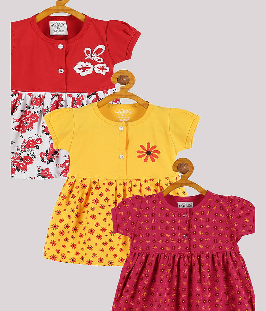 Babeezworld Pack of 3 Baby Girls Cotton Frock ( Multi ) view 2