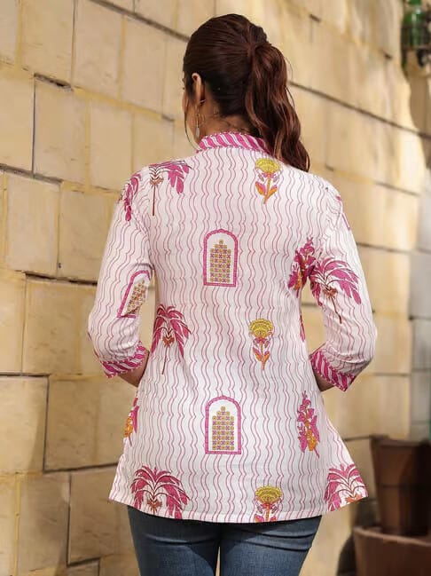 Minimee Cotton Girls Pink Short Kurti Comfortable Daily Wear view 2