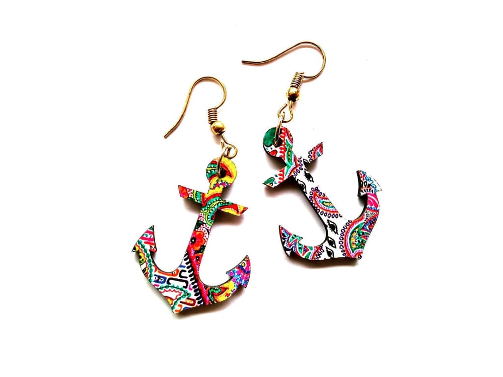 Artwork Wooden Earrings - Anchor Earrings in assorted Artworks view 2