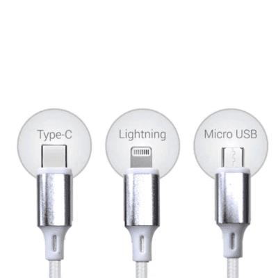 Champion 3-in-1 USB Charging Cable Type C, Lightning, Micro USB, Compatible with iPhone, iPad, Samsung, OnePlus, Mi, Oppo, Vivo, Xiaomi view 2