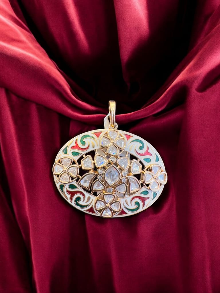 Kundan Meenakari Gold Plated Pendant Set By Dia Art Jewels view 2