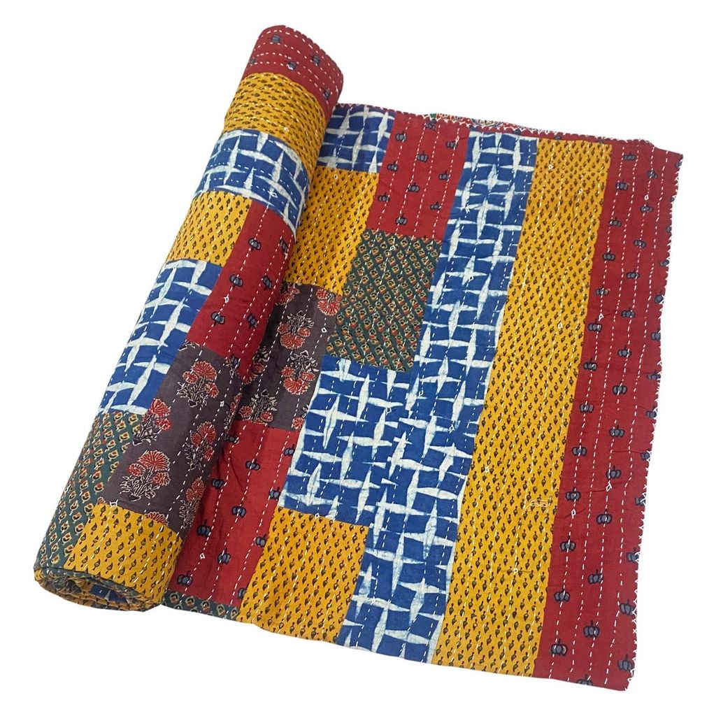 Garvi Gurjari (A Gujarat Govt Enterprise Multicolor Cotton Patchwork Quilt with Red Border view 2