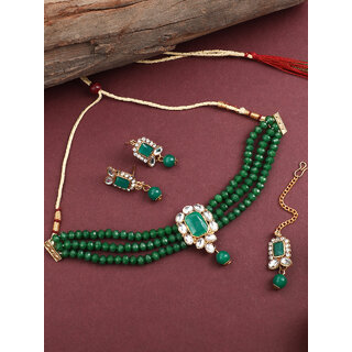 Green Oynx Crystal Kundan Designer Choker Bridal Jewellery Set view 2
