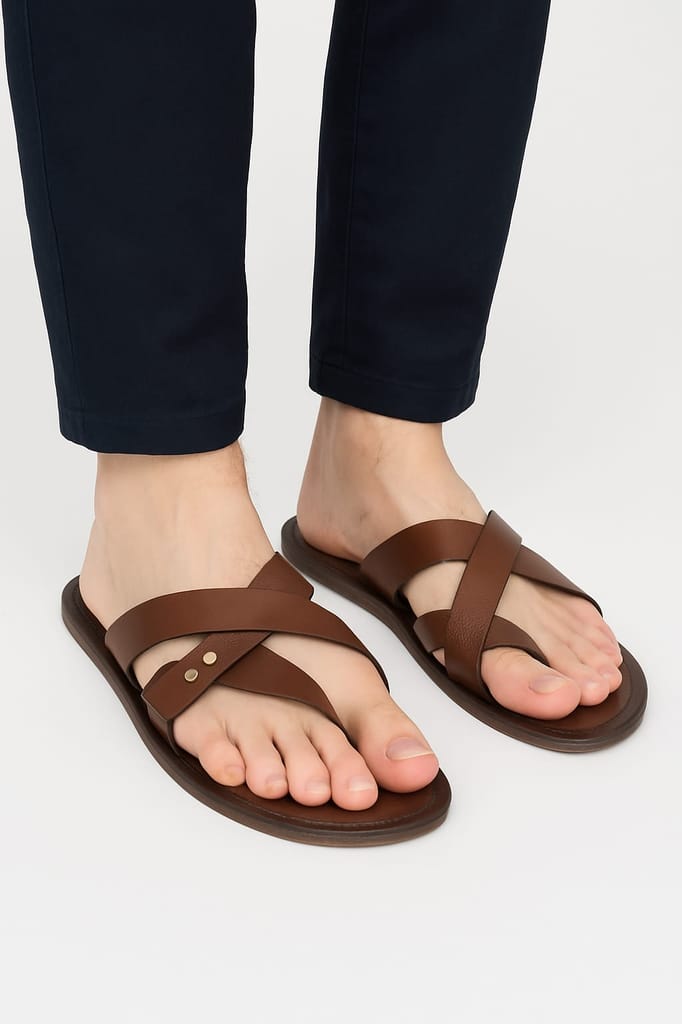 Brown Leather Sandals with Crossed Straps view 2