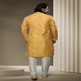 Raivat Ethnic Yellow Colour Jacquard Silk Brocade Kurta Pajama 1531 view 2