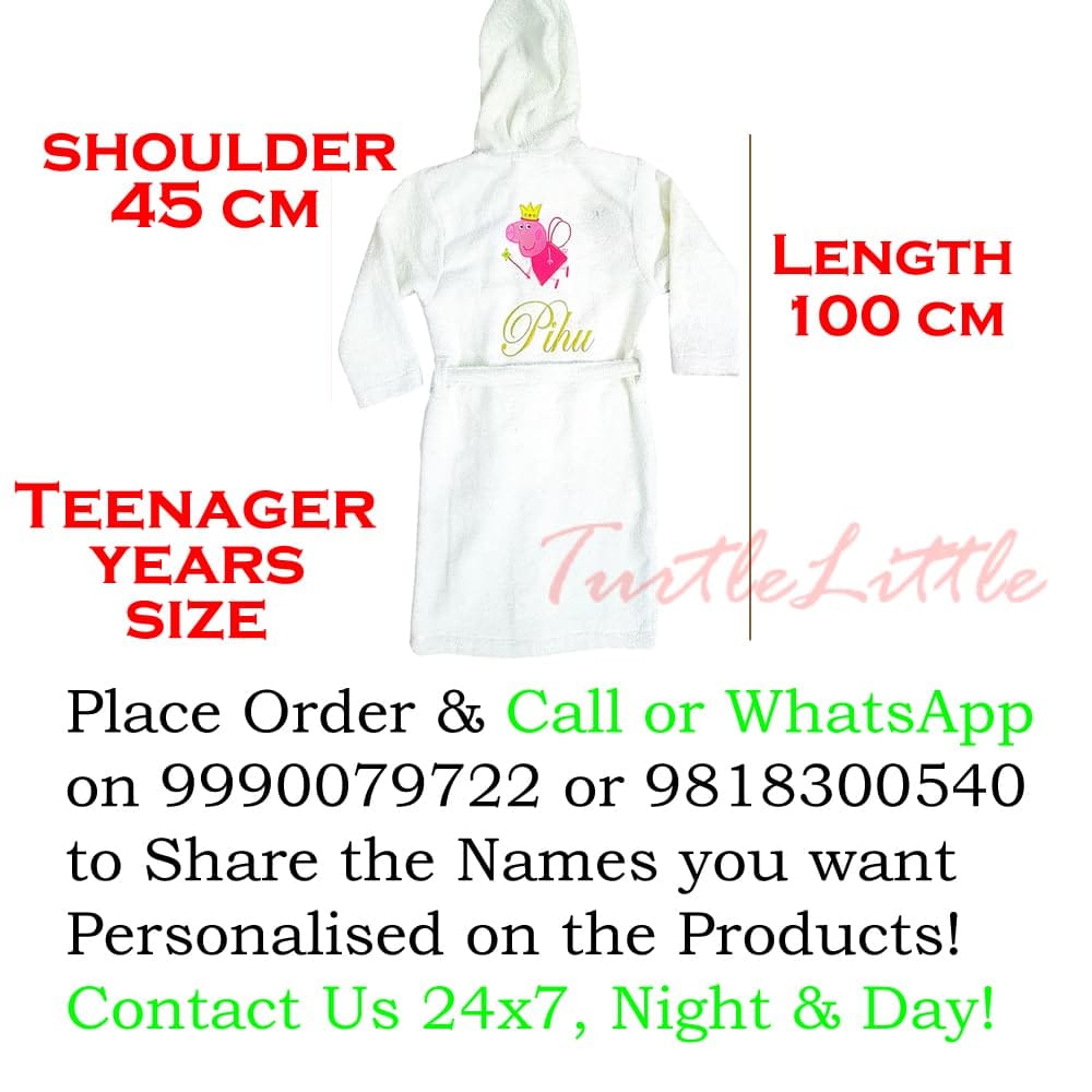 TurtleLittle, Cotton, Personalised Unicorn Pony Bathrobe with Hood for Kids, Teenager Girls, with Name and Initials, 350 GSM (Set of 1, Ivory White) view 2