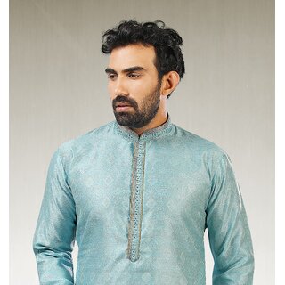 Raivat Ethnic Sky Blue Colour Jacquard Silk Brocade Kurta Pajama 1023 view 2
