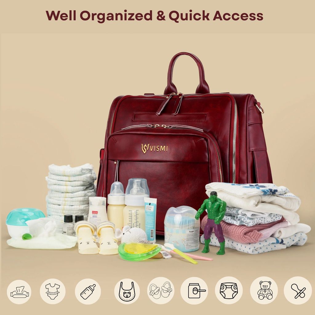 VISMIINTREND Diaper Bags for Mother & New Born Baby | Premium Pu Leather Maternity Bag | Convertible | Anti Theft | Trolley Sleeve | Travel Messenger Bag | Gift for Baby Shower, Moms to Be view 2