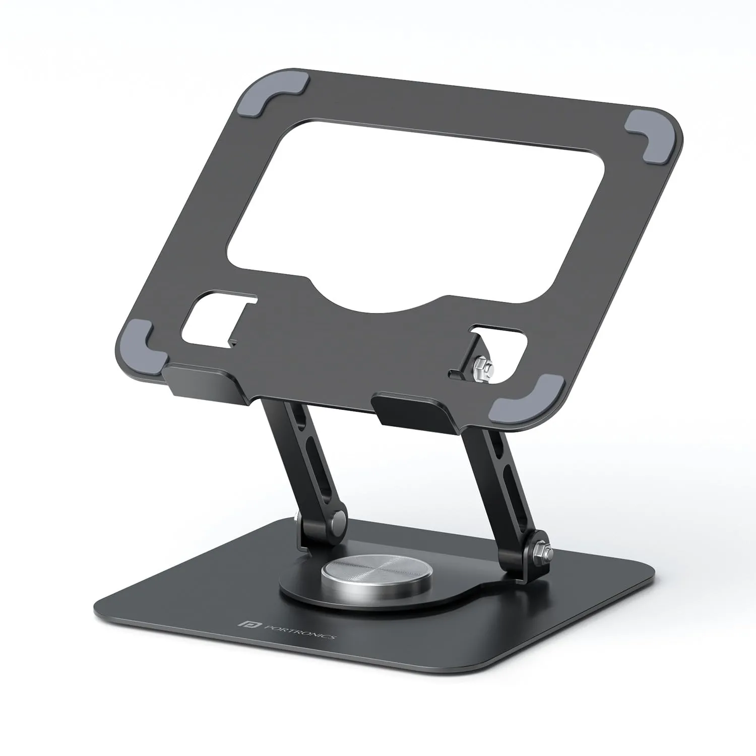 Portronics My Buddy A1 Metal Tablet Stand with 360 Rotating Base | Height & Angle Adjustable Foldable Tablet & iPad Stand | Portable Aluminum Holder for Up to 12-Inch Tablets, Smartphones & E-Readers | Supports 5kg Load (Random Color)