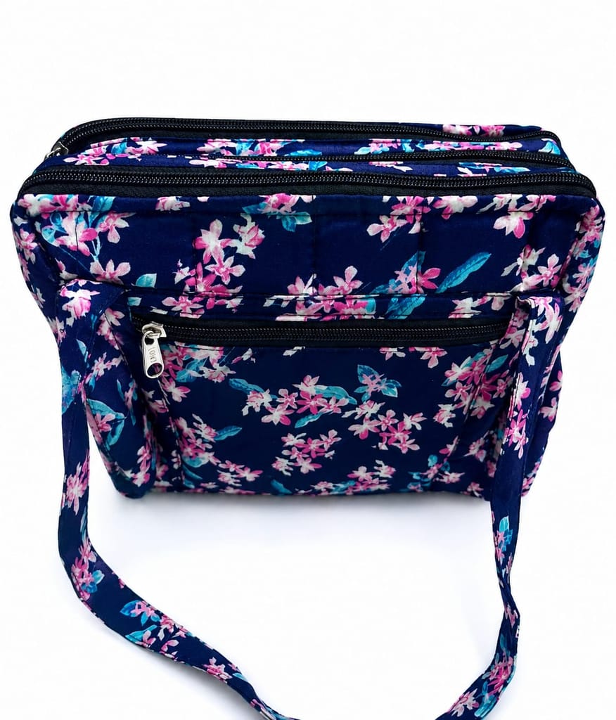 Women's Navy Floral Quilted Shoulder Bag - Medium view 2