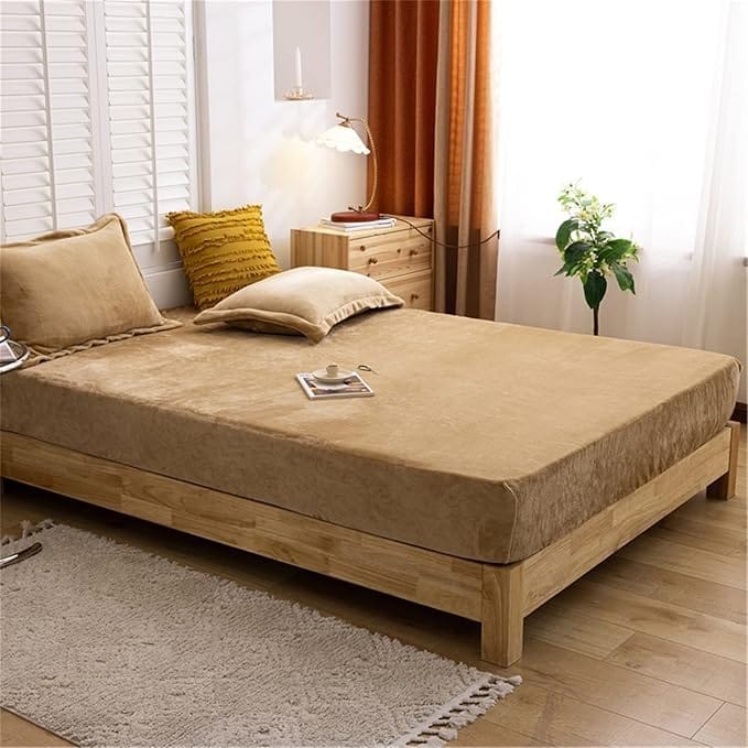 Brevard International Double Bed Flat Bedsheet | 190 GSM Flannel Super Soft Warm | With 2 Pillow Covers for Winters - 90x100 Inches, Camel