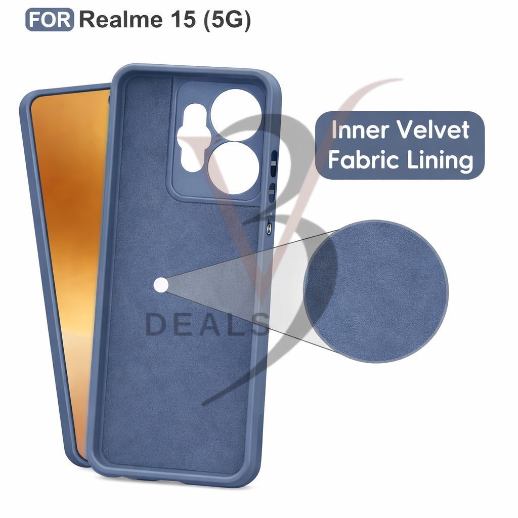 V3Deals Silicone Sand Blast Back Cover Compatible for Realme 15 5G, Raised Camera Bump Protection, Slim Lightweight Design with Velvet Fabric Lining | Silicone Shockproof | Matte Grip Case view 2