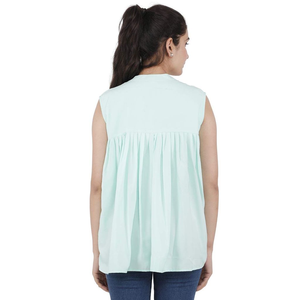 KULFI Women's Blue Color Sleeveless Solid Polyester Top view 2