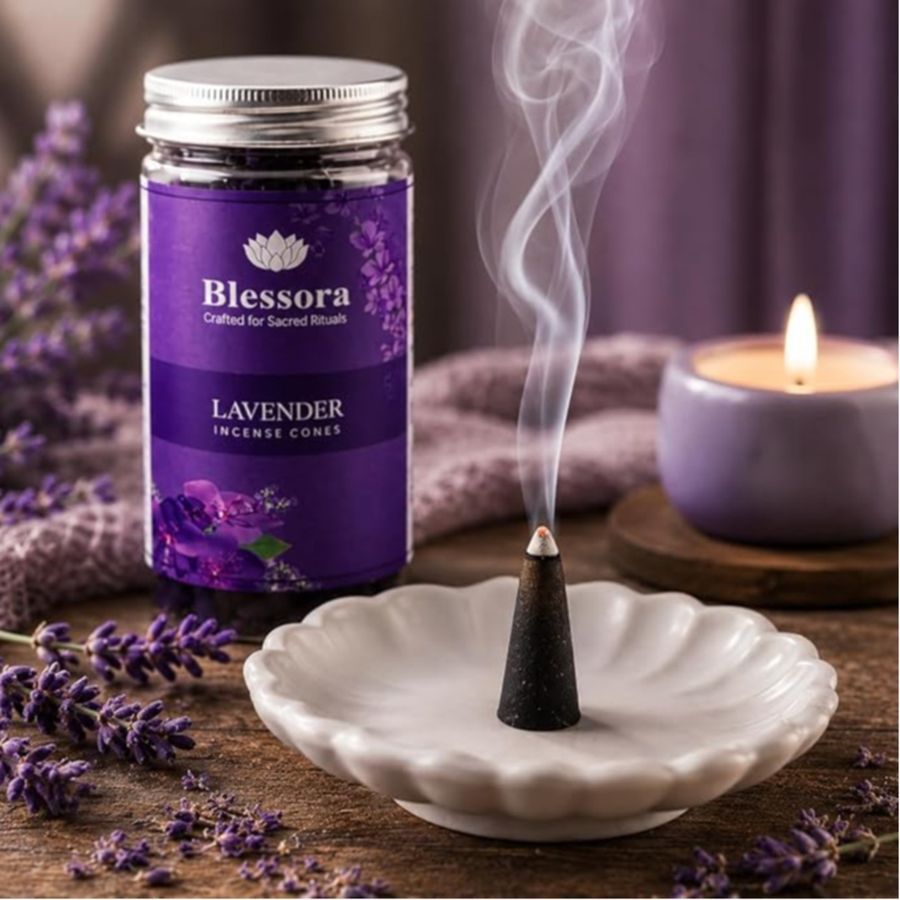Dhoop Cones for Home – Masala Incense Cones with Long Lasting Fragrance for Puja, Meditation & Yoga, 100g (35 Units Lavender) view 2