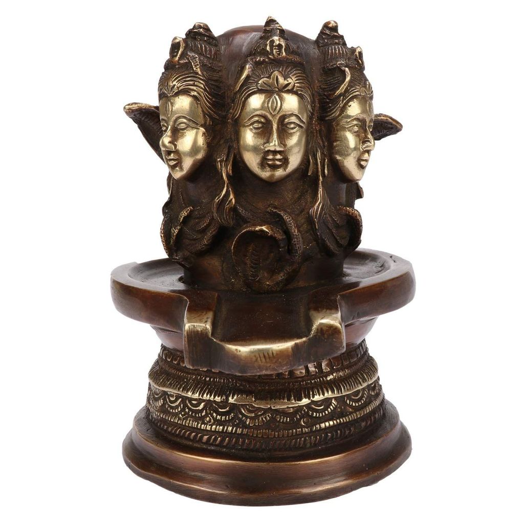 ARTVARKO Brass Shivling Murti Idol Three Faces Shiva Shivlingam Puja Statue God Figurine for Home Decor Temple Showpiece view 2