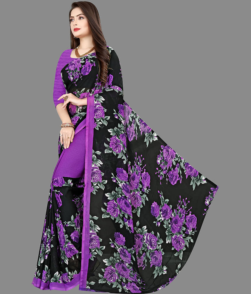 ANAND SAREES Georgette Printed Saree With Unstitched Blouse Piece ( Purple ) view 2