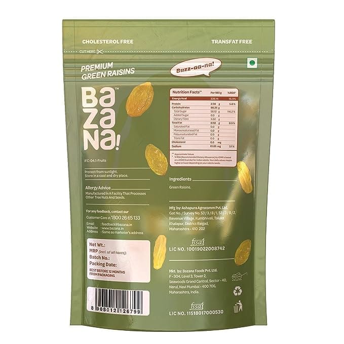 Bazana Premium Green Raisins 250g | Dried Kishmish | Pitted Kismis | Munakka Dry Fruits | Delicious & Healthy Snack view 2