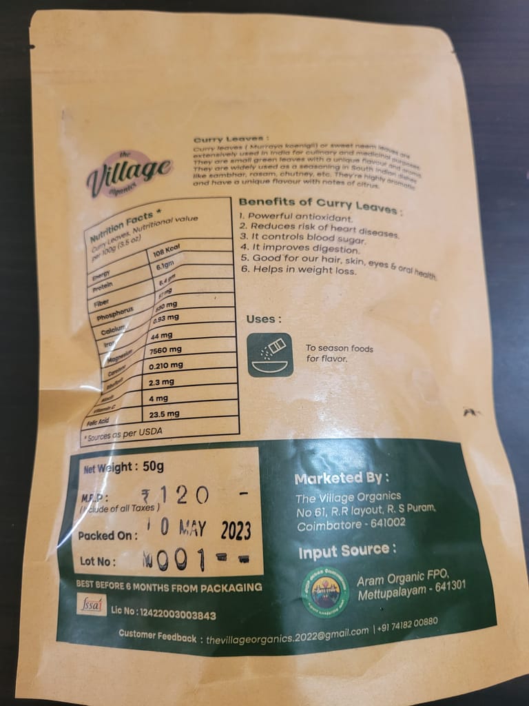 Organic Sengambu Dry Curry Leaf view 2