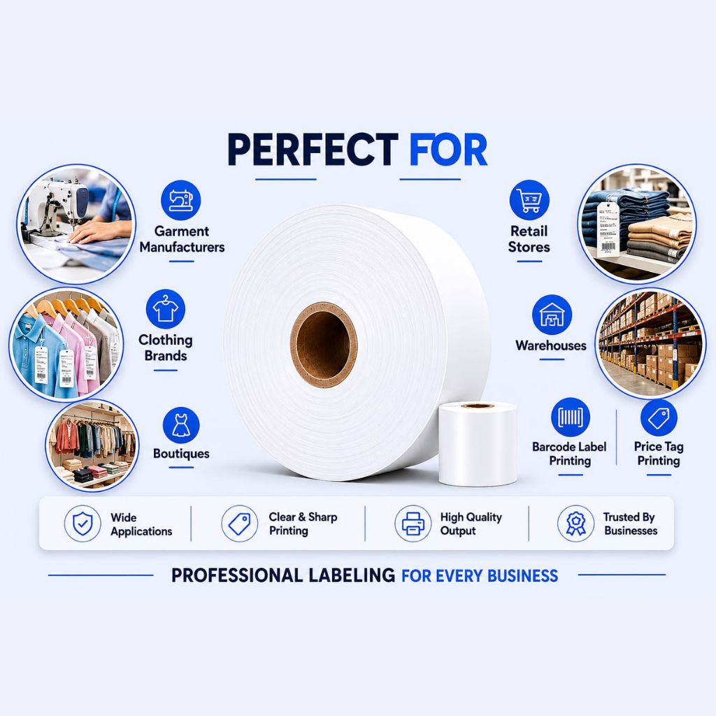 Premium Taffeta Tagging Paper Roll for Garment Labels – Tear-Resistant Fabric Roll | Free 1 POS Billing Roll | Sizes 25mm to 50mm view 2