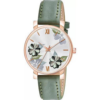 Analog Watch - For Women ladies Green Leather Analog Women and Girls Watch view 2