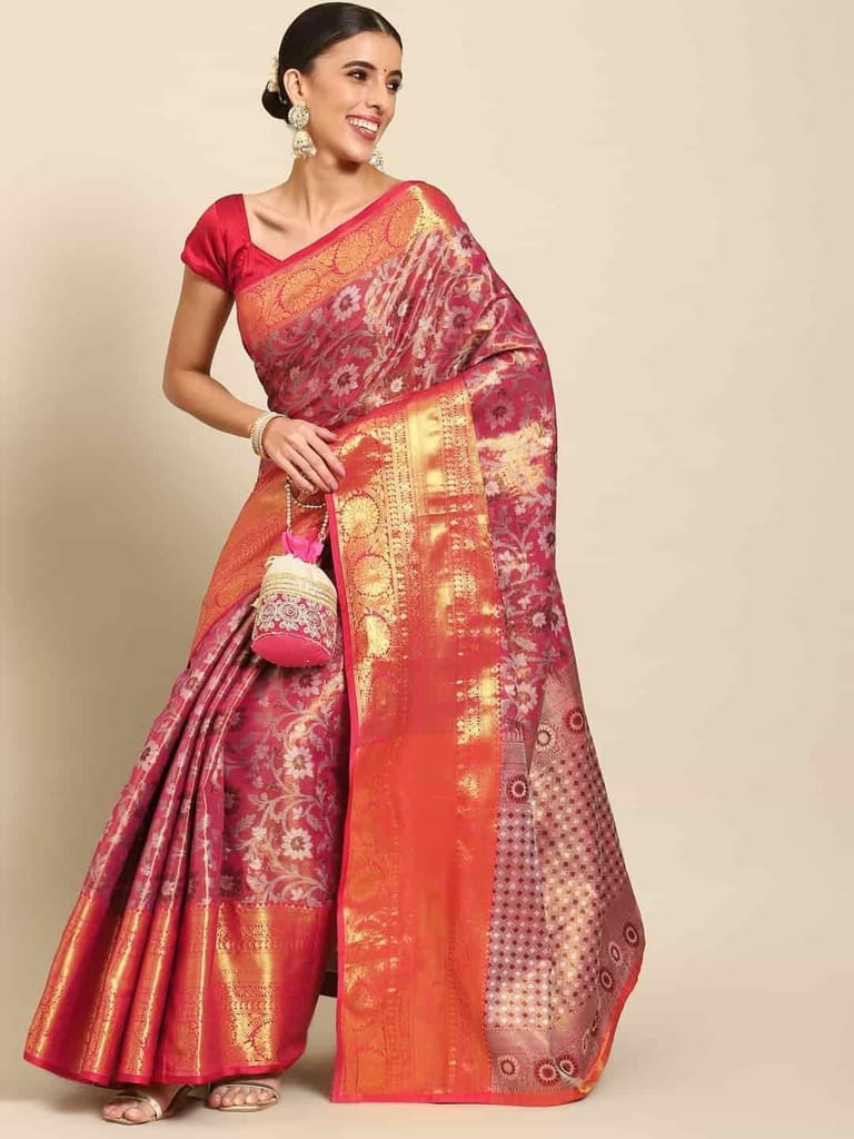 Women's Brocade Soft Silk Zari Woven Saree With Unstiched Blouse Piece view 2