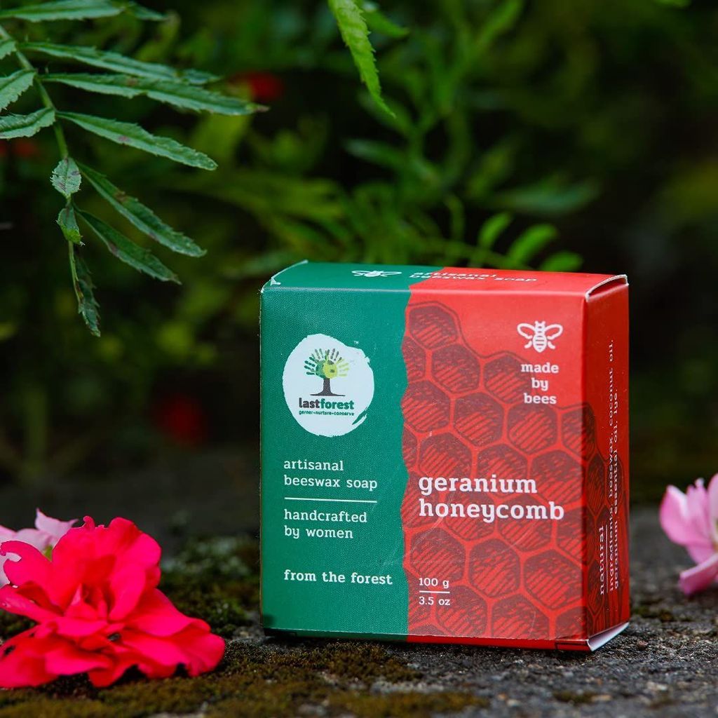 Last Forest Beeswax Soap (100gm), Herbal Bathing Soap for Glowing Skin, Handcrafted, Handmade, 100% Natural Ingredients, Moisturizing, Natural Beeswax, Bathing Soap for Men & Women (Geranium) view 2