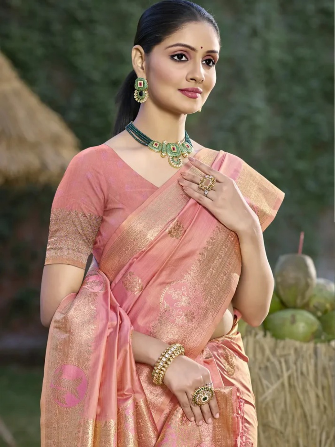 Peach Silk Saree view 2
