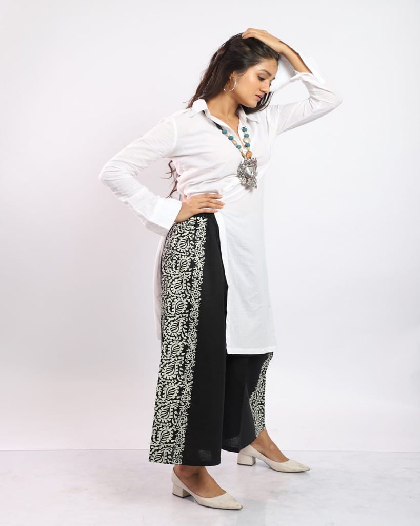 Black Handloom Cotton Palazzo view 2