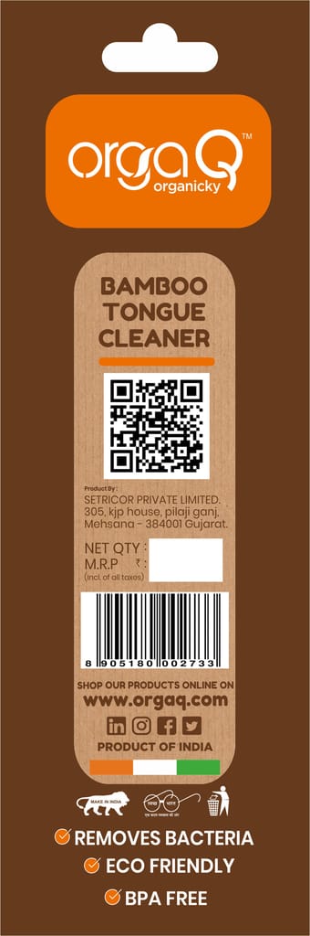 OrgaQ Organicky Organic Bamboo Biodegradable Tongue Cleaner (Scraper) for Freshens Breath | Eco Friendly - 2 Pc view 2