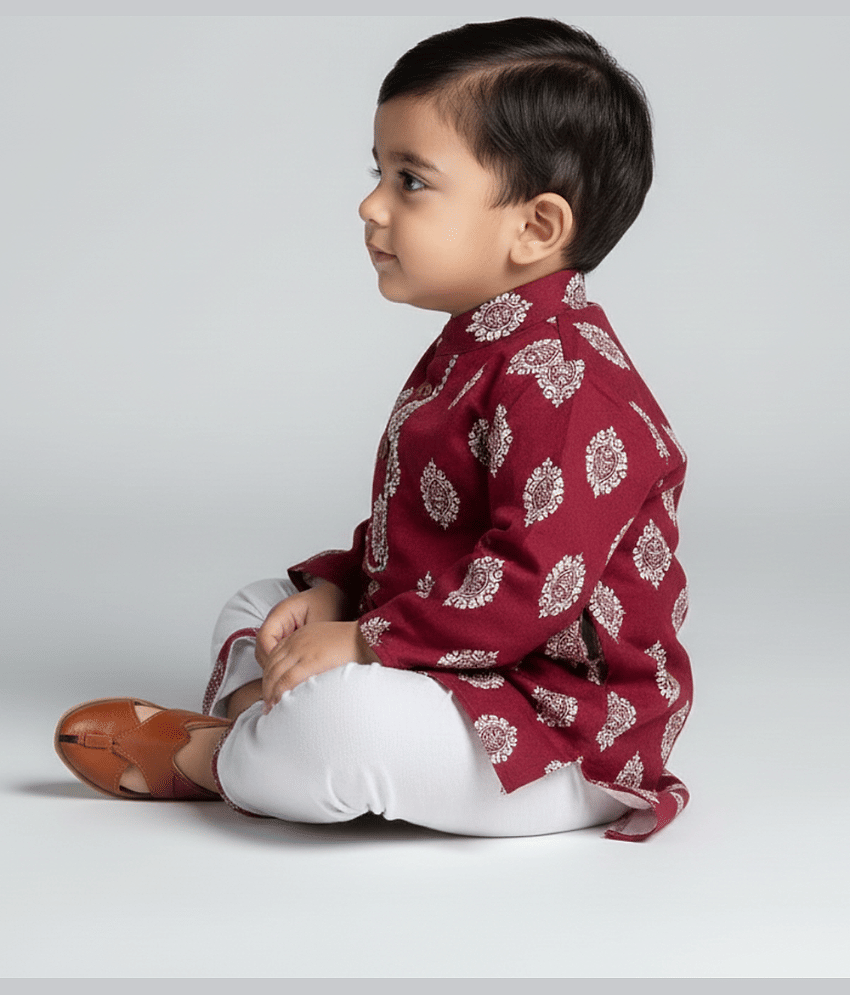 mustmom Baby Boys Rayon Maroon,White Dhoti Kurta Set ( Pack of 1 ) view 2