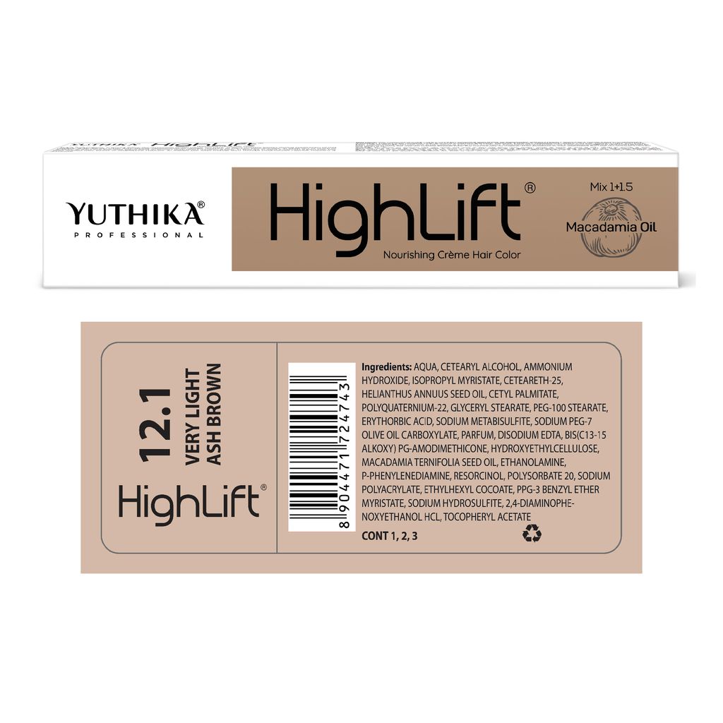 Yuthika Professional High Lift Creme Hair Colour 12.1 Very Light Ash Brown 50g, Permanent Hair Color for Women & Men view 2