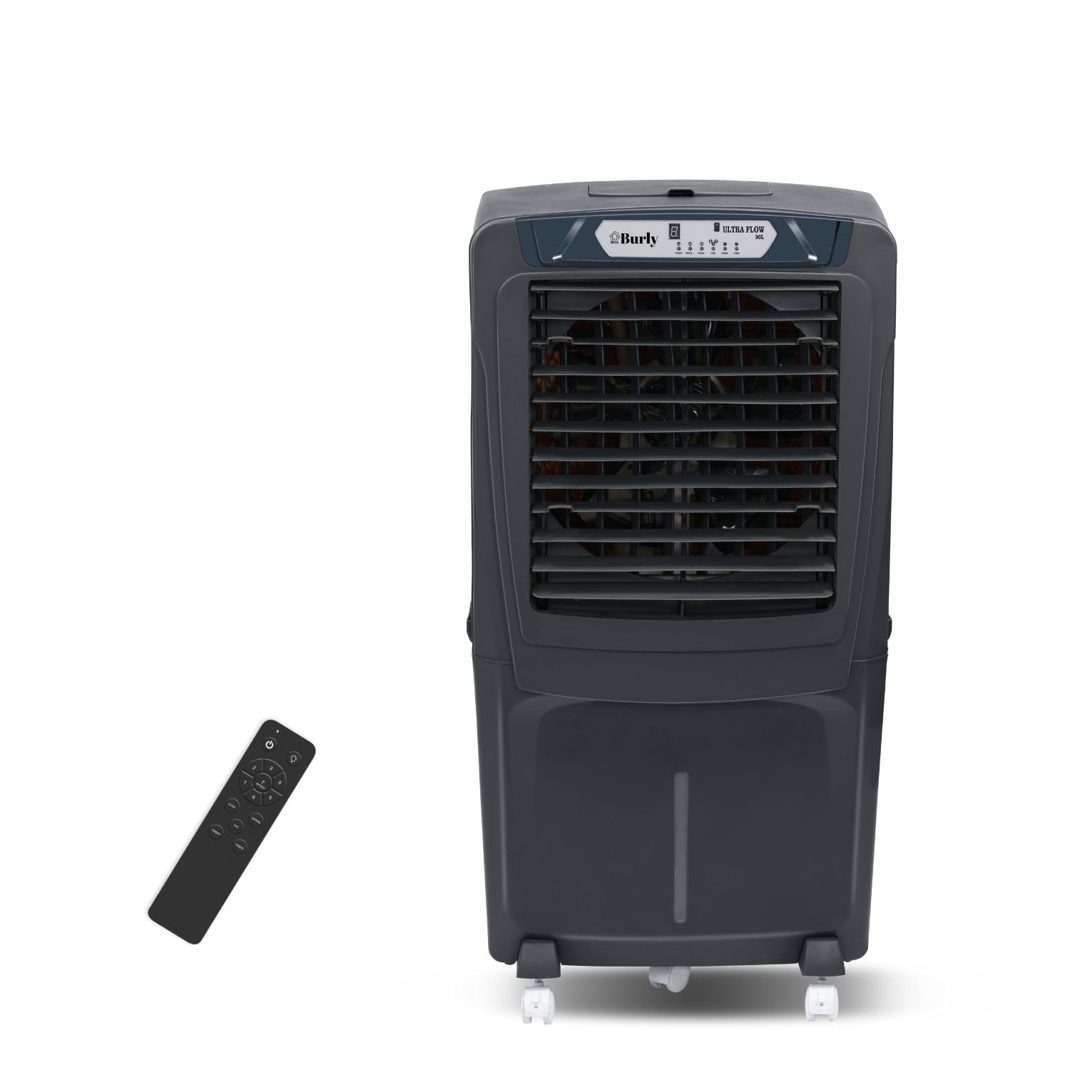 BHABURLY EV 90 L Air Cooler, BLDC Motor 110W, Smart Water Saving, Touch & Remote Control, Timer Empty Tank Alarm, Swing Function, 16" Blade - Black