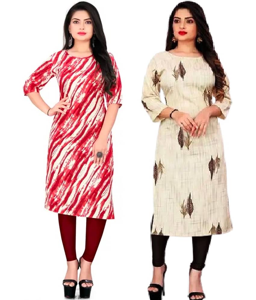 VACHHARAJ GROUP Crepe Printed A-line Women's Kurti - Red,Grey ( Pack of 2 )