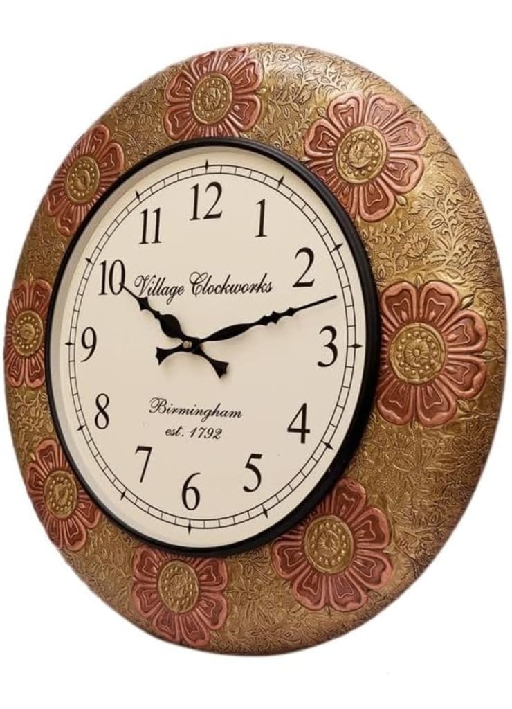 Nikhil Art Wood Numeric Number Wall Analog Clock Antique Hand Painted Clock For Bedroom Living Room Home And Office view 2