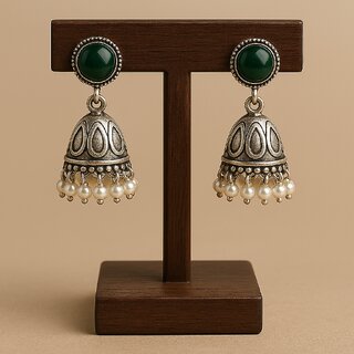 Oxidised Silver Jhumka Earrings Combo - Ethnic Boho Style for Women view 2