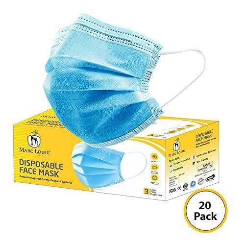 Marc Loire Non Woven Fabric Disposable Face Mask with Nose Clip (Blue, Without Valve, 20 Pieces) for Unisex view 2