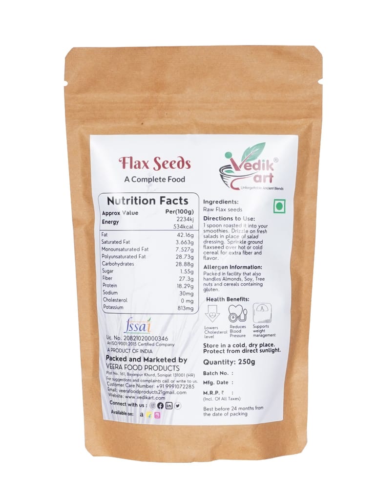 Organic Flax Seeds Online - 100% Vegan, Omega-3 rich, Fiber rich, Anti-cancer property, Calcium rich, Protein rich - 250g view 2
